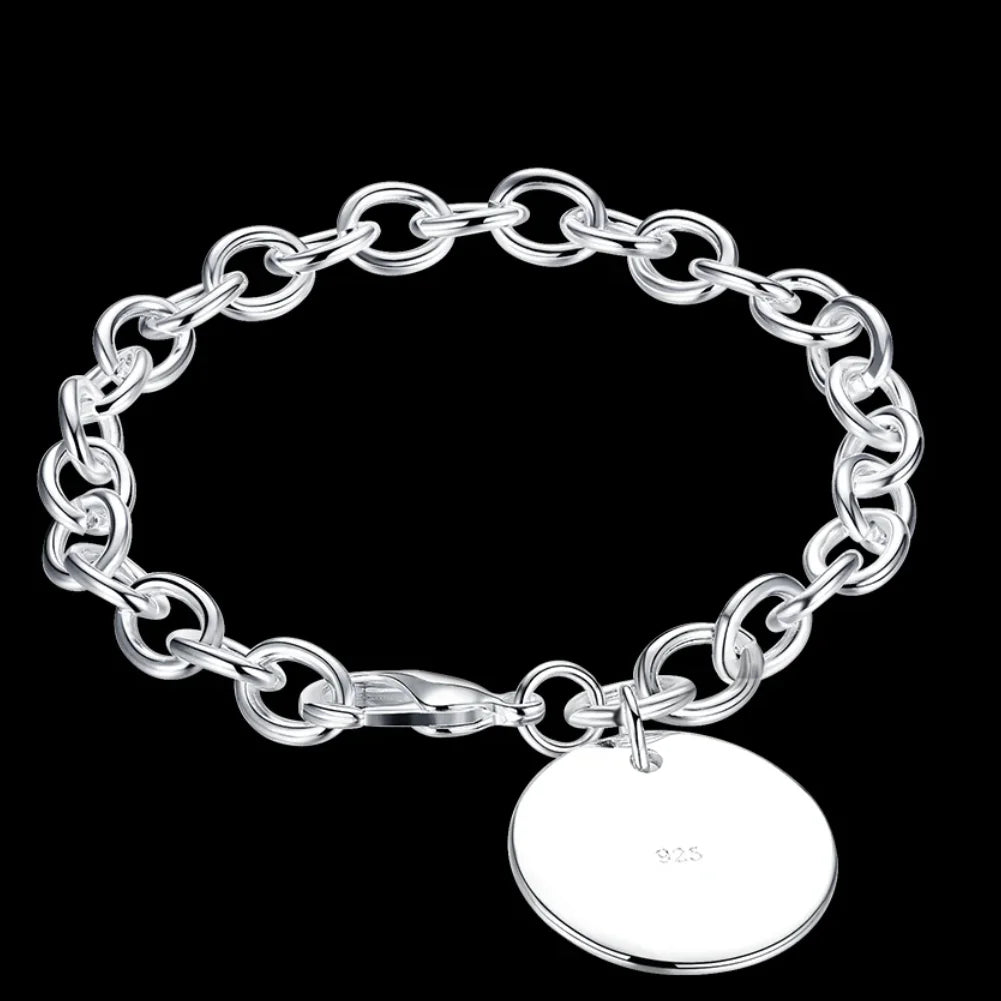 Bracelet de marque rond simple et tendance en argent sterling 925, idéal pour un port quotidien et cadeaux d’anniversaire ou de fêtes.
