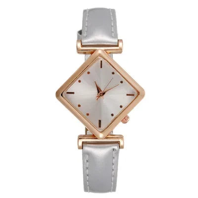 Montre femme élégante à aiguilles losange, quartz analogique rétro-mode, bracelet en cuir PU.