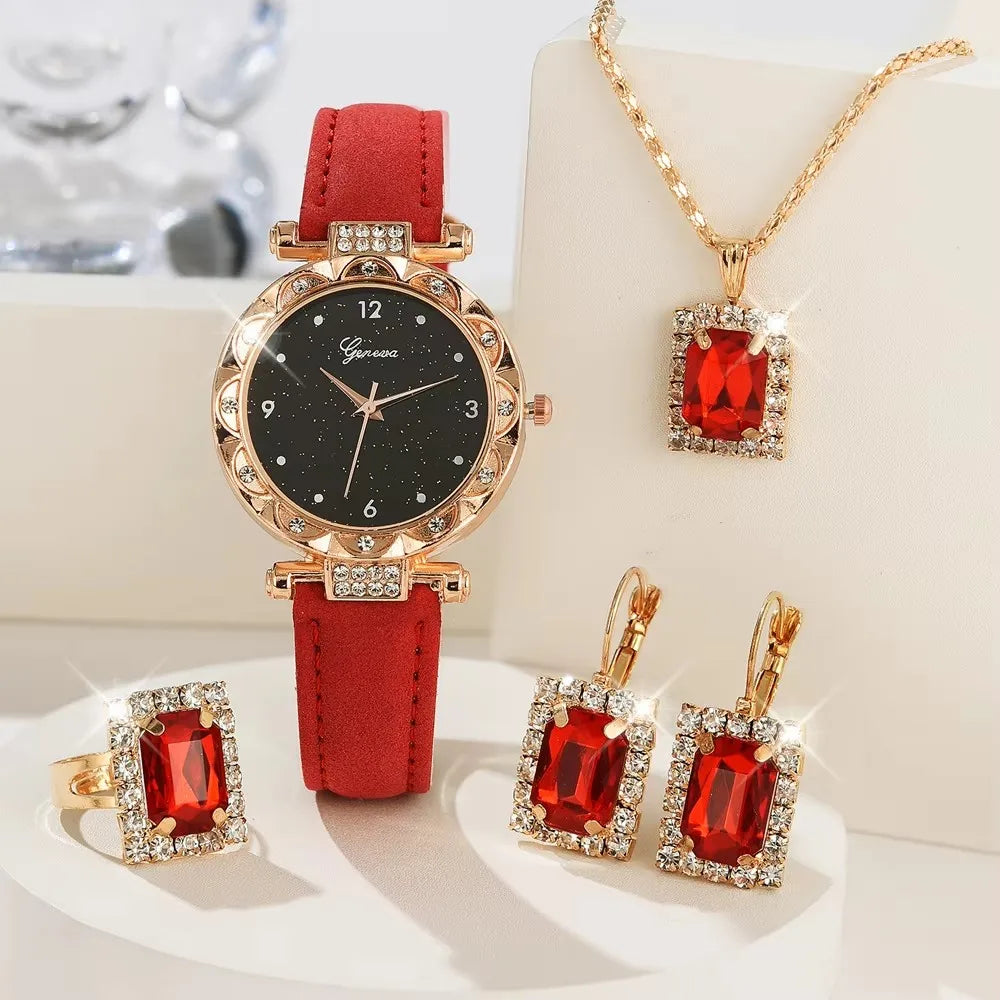 Ensemble de 5 montres pour femmes, luxe avec strass, mode élégante, montre quartz bracelet cadeau pour filles.