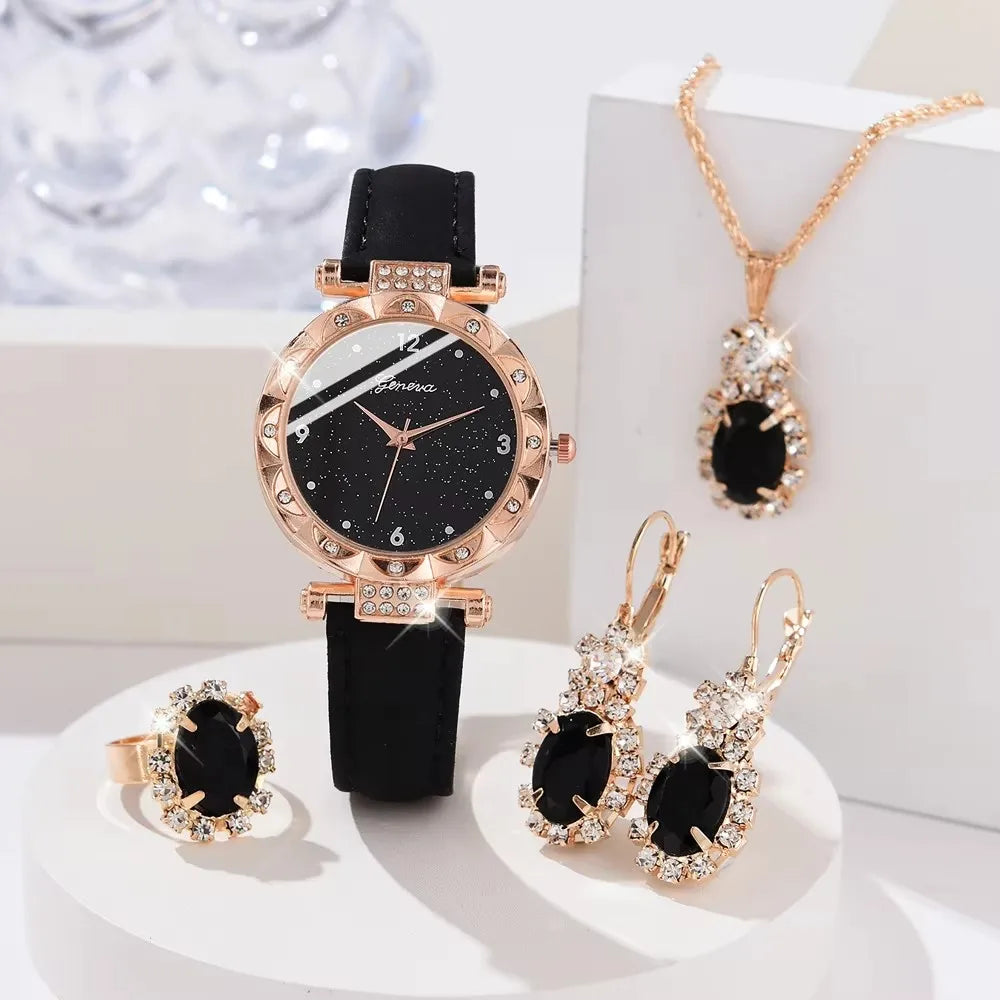 Ensemble de 5 montres pour femmes, luxe avec strass, mode élégante, montre quartz bracelet cadeau pour filles.