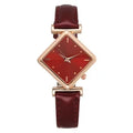 Montre femme élégante à aiguilles losange, quartz analogique rétro-mode, bracelet en cuir PU.