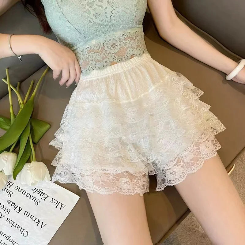 Shorts de sécurité Lolita dentelle florale femme, shorts été jupon culotte, mode princesse ample pour filles.
