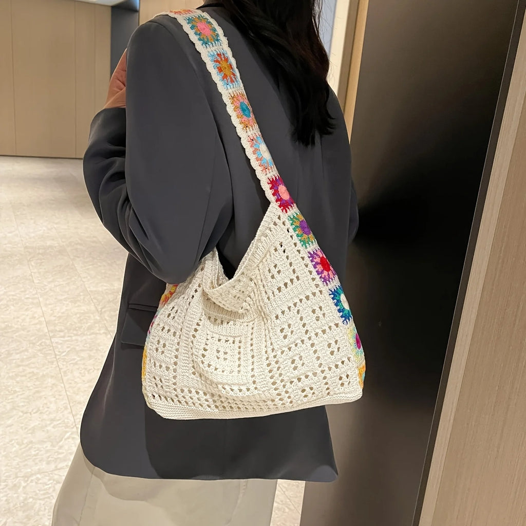 Sac bandoulière bohème en effet crochet, ultra tendance. Parfait pour un look festival ou casual. Livraison rapide AliExpress.