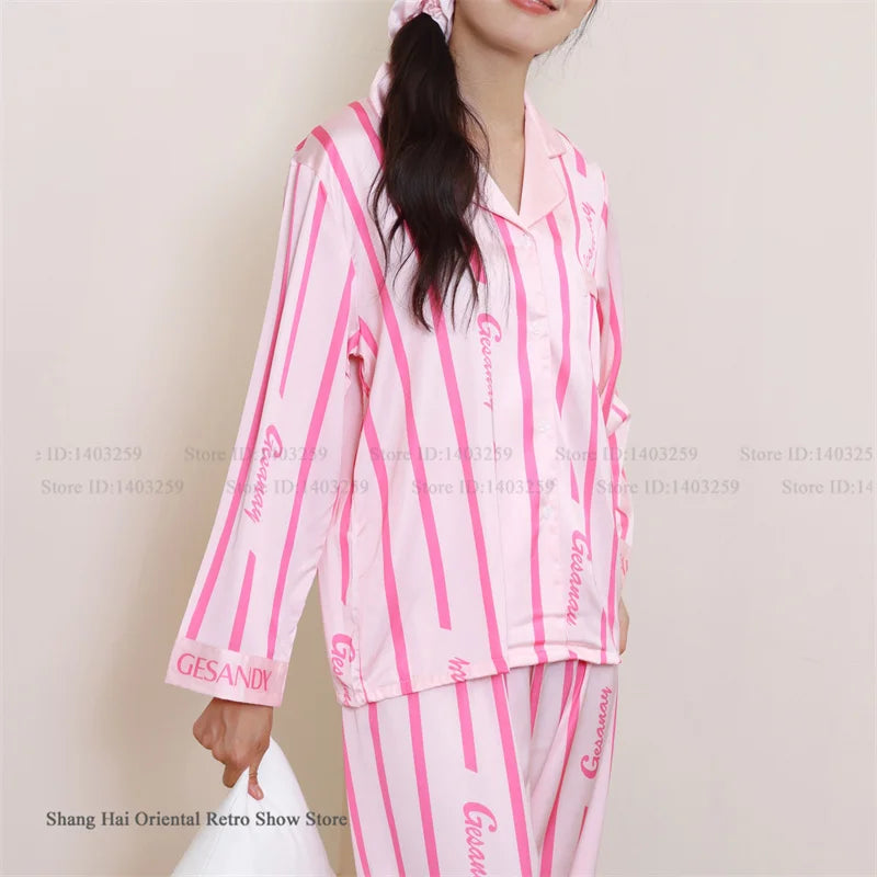 Ensemble de pyjama jacquard en satin soyeux, nuisette avec dentelle pour femmes, pyjama boutonnée, vêtements de nuit casual pour la maison