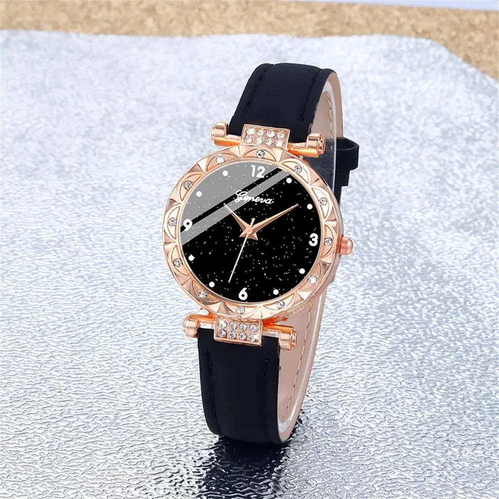 Ensemble de 5 montres pour femmes, luxe avec strass, mode élégante, montre quartz bracelet cadeau pour filles.