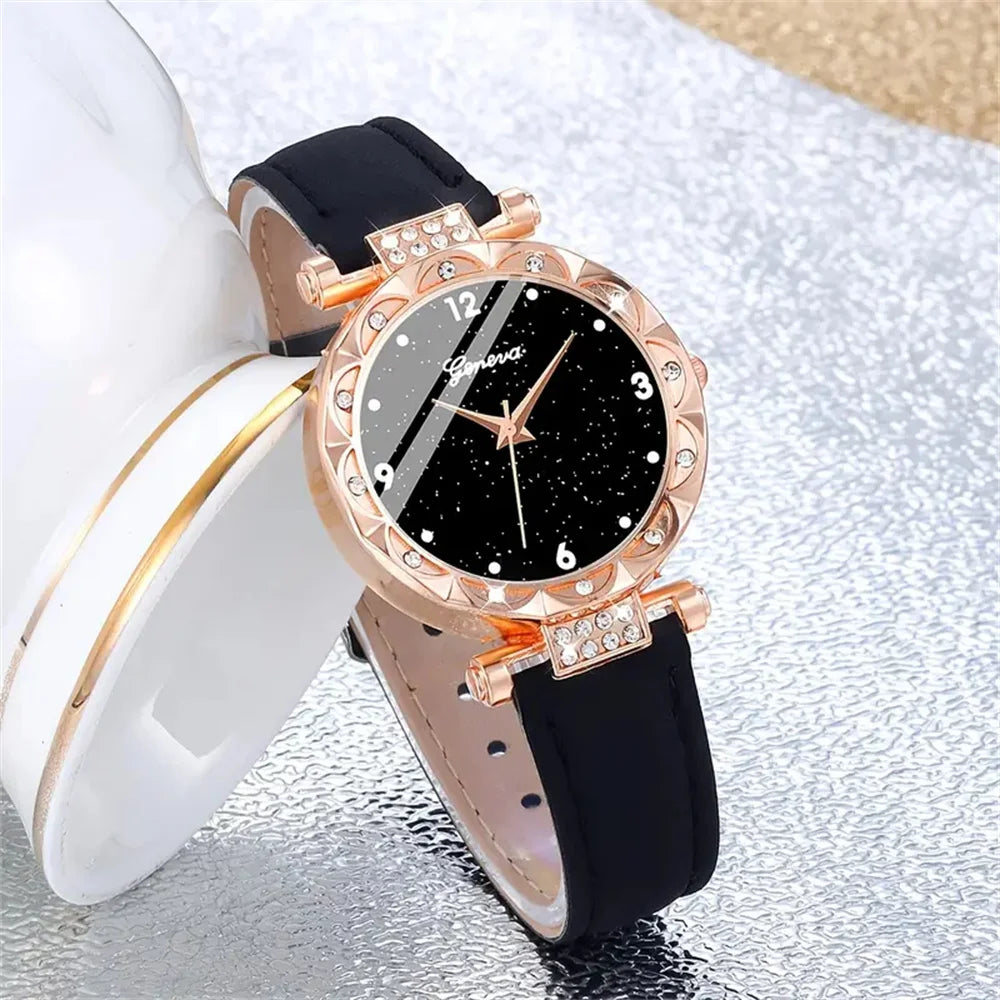 Ensemble de 5 montres pour femmes, luxe avec strass, mode élégante, montre quartz bracelet cadeau pour filles.