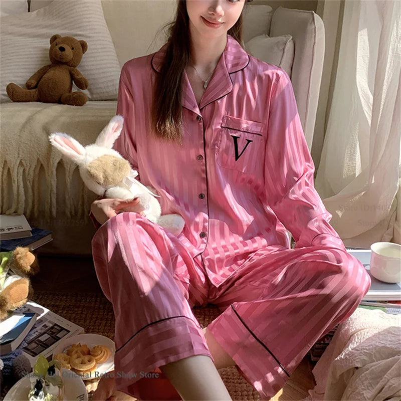 Ensemble de pyjama jacquard en satin soyeux, nuisette avec dentelle pour femmes, pyjama boutonnée, vêtements de nuit casual pour la maison