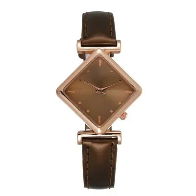 Montre femme élégante à aiguilles losange, quartz analogique rétro-mode, bracelet en cuir PU.