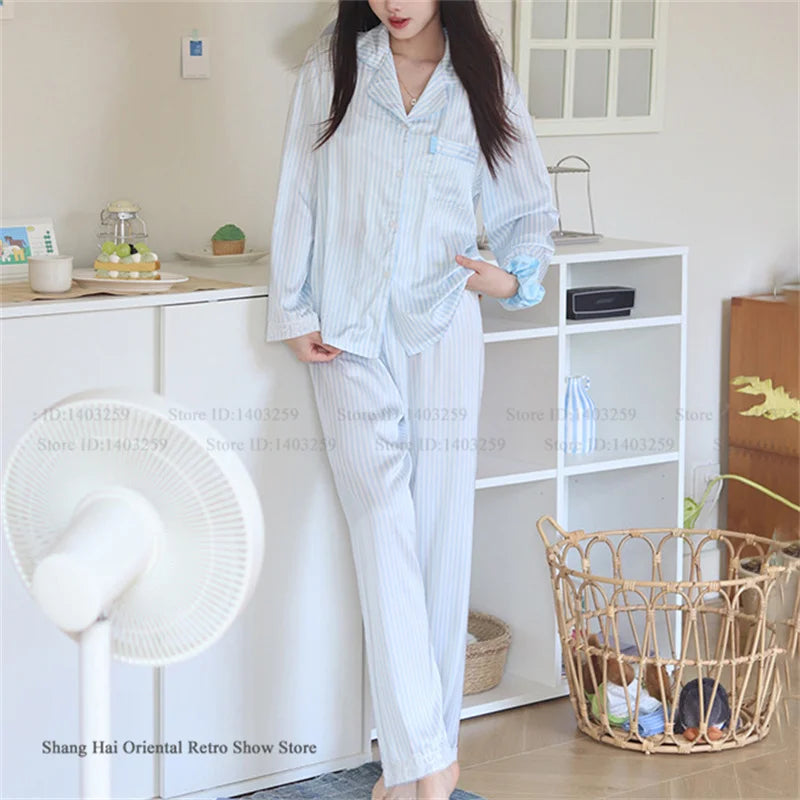 Ensemble de pyjama jacquard en satin soyeux, nuisette avec dentelle pour femmes, pyjama boutonnée, vêtements de nuit casual pour la maison