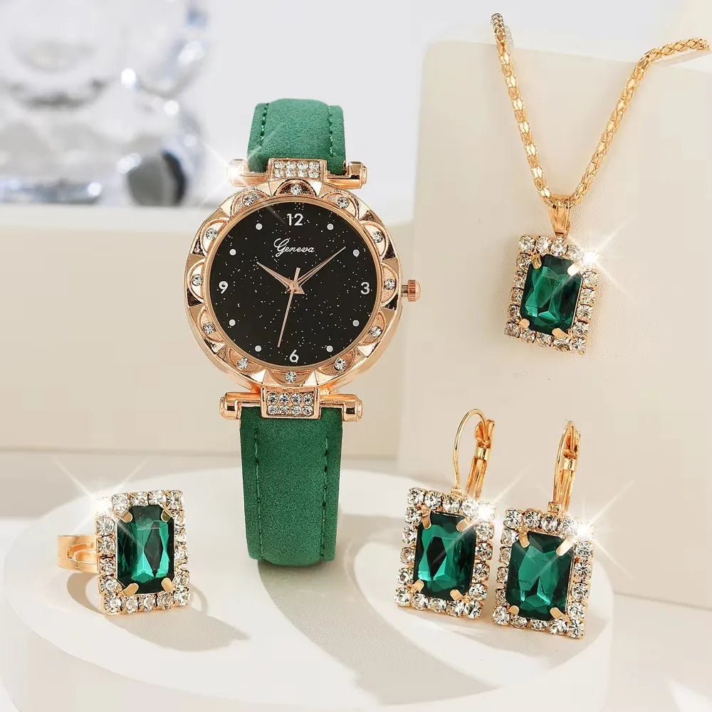 Ensemble de 5 montres pour femmes, luxe avec strass, mode élégante, montre quartz bracelet cadeau pour filles.