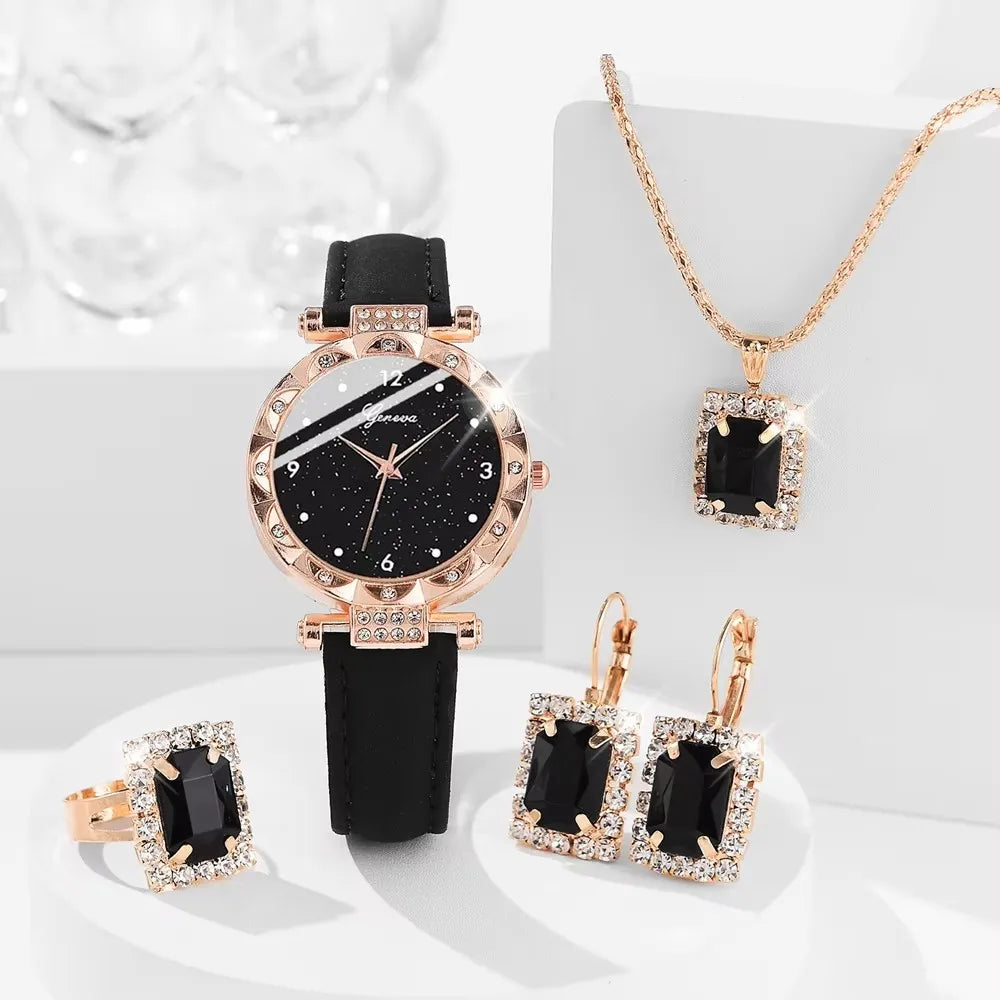 Ensemble de 5 montres pour femmes, luxe avec strass, mode élégante, montre quartz bracelet cadeau pour filles.